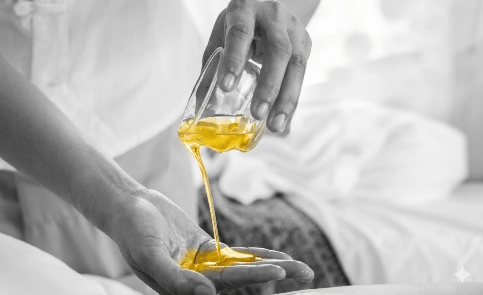 Massage oil being prepared for a treatment