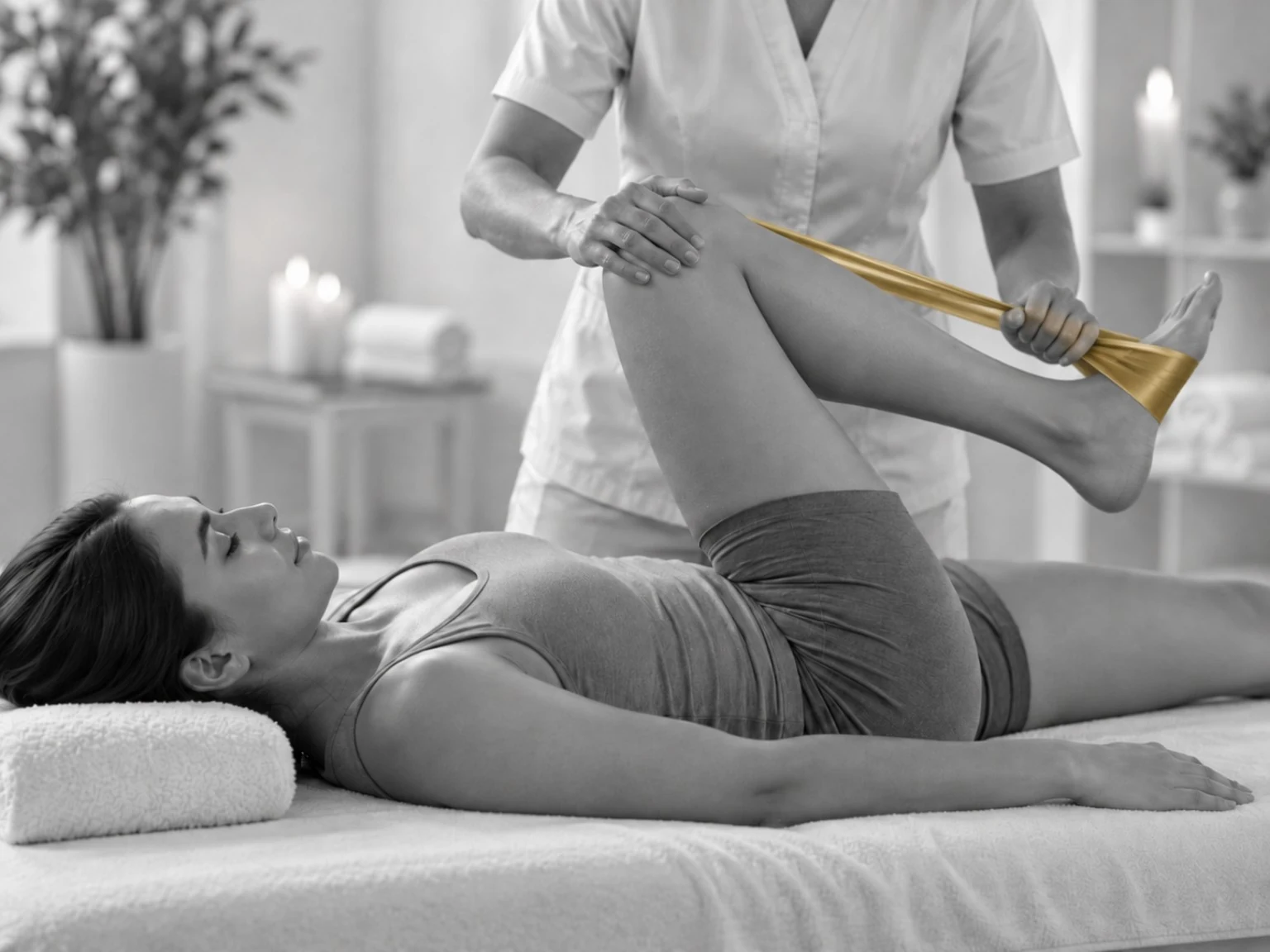 A physiotherapy exercise using a resistance band
